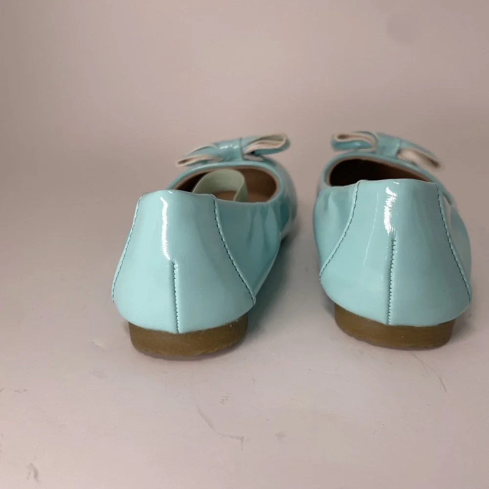 Cat and Jack Carrie Patent Leather Turquoise Flats Bow Toddler‎ Size 6